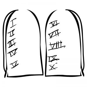 illustratioin of tablets with roman numbers 1-10 to look like Ten Commandments