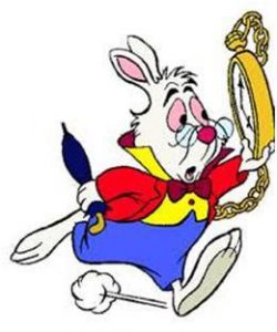 rabbit from Alice in Wonderland with clock, running