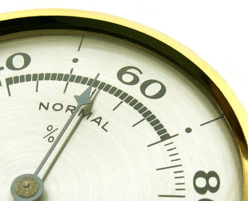 needle on a hygrometer pointing to normal